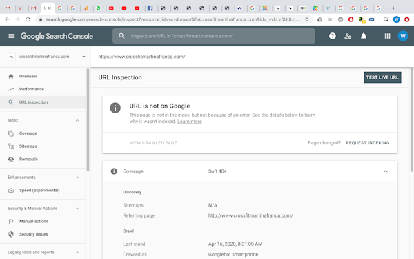 Google Search Console URL inspection details