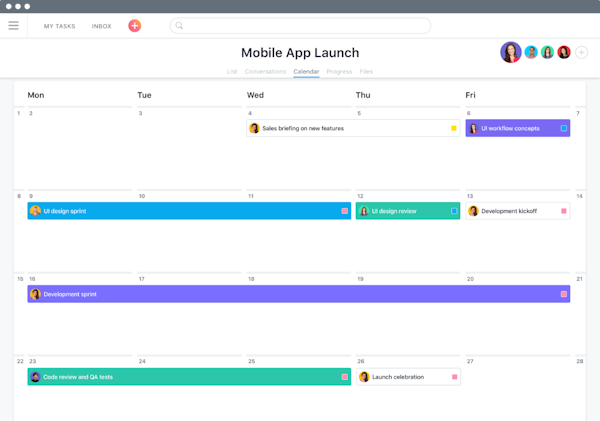 Asana calendar