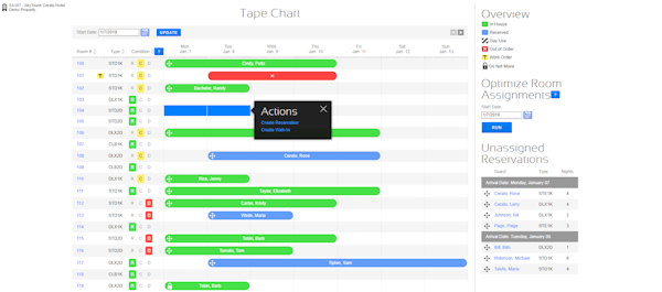SkyTouch Hotel OS tape chart