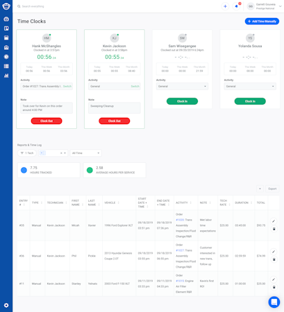 Shopmonkey time clock page