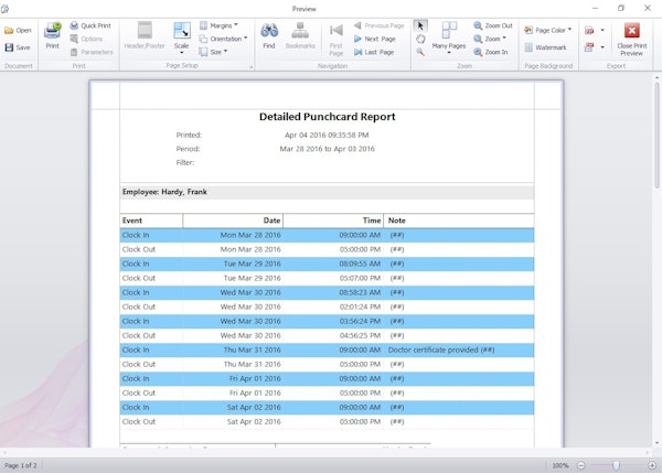 TimeClock MTS punch card report