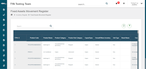 TYASuite Asset Management asset movement register