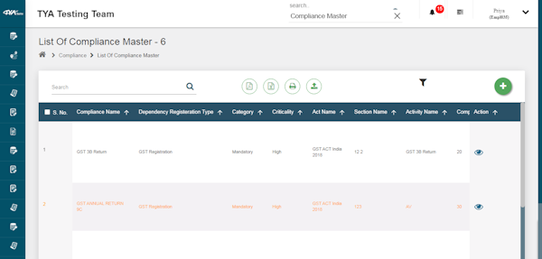 TYASuite Compliance Management compliance master