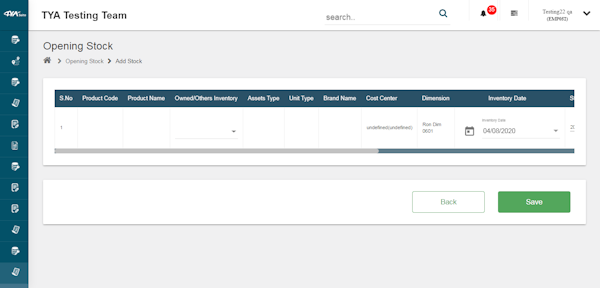 TYASuite Inventory Management opening stock