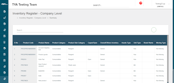 TYASuite Inventory Management company level inventory