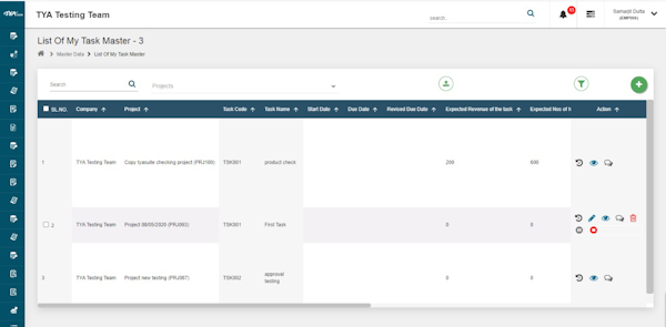 TYASuite Project Management task lists