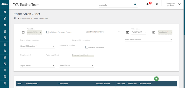 TYASuite Sales Order Management raise sales order