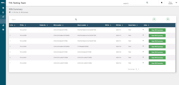 TYASuite Vendor Management IRN summary