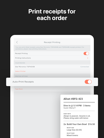 Allset receipt printing