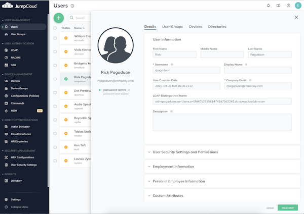 JumpCloud Directory-as-a-Service user management