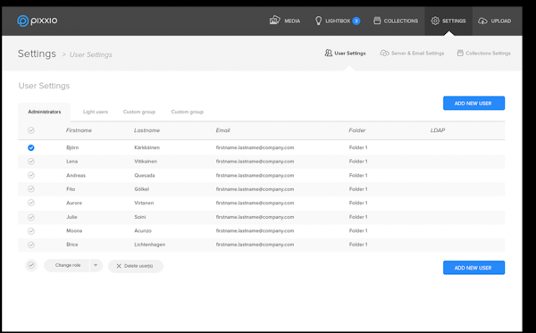 pixx.io user settings screenshot.
