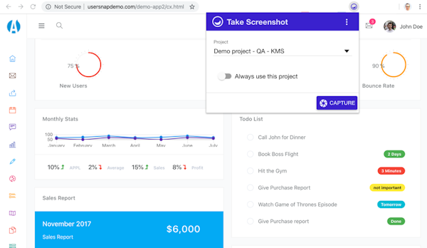Usersnap main dashboard