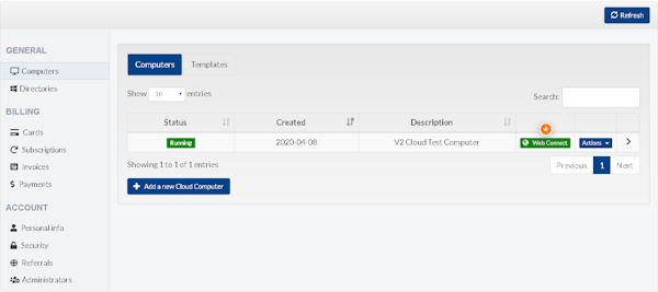 V2 Cloud dashboard