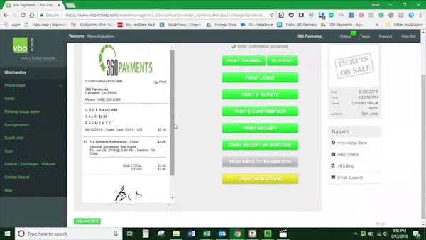 VBO Tickets receipt screenshot