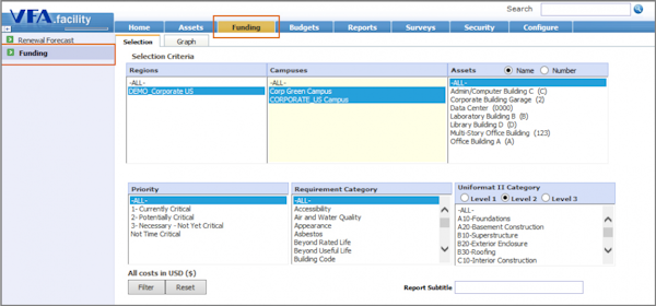 Funding module selections