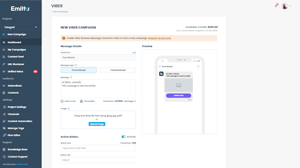 Emitto Viber campaign creation