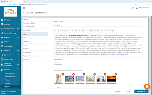 Vinteum website edit screenshot