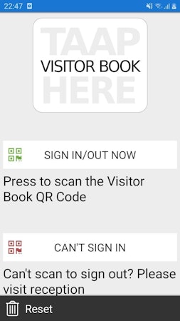 TAAP Visitor Book QR code scanning