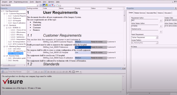 Visure Requirements user requirements