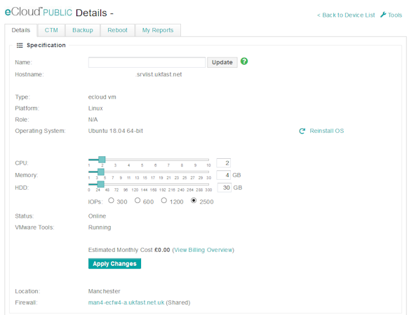 eCloud VM specifications