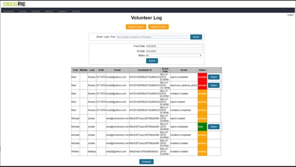 CONCIERGEpad volunteer log