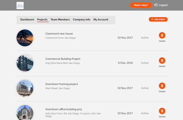 Desktop project list