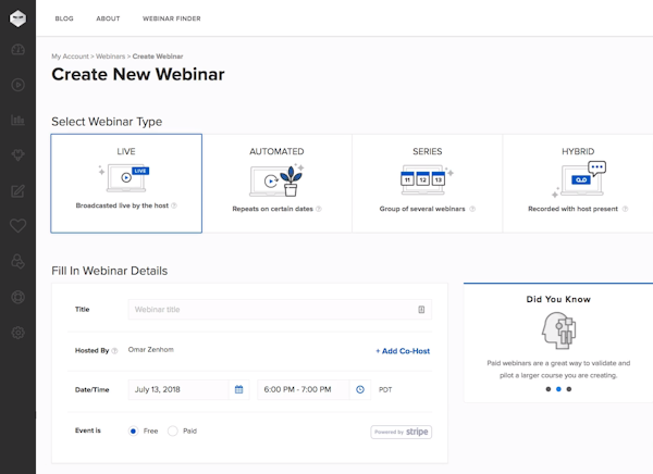 WebinarNinja create new webinar