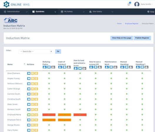 Online WHS Systems induction matrix