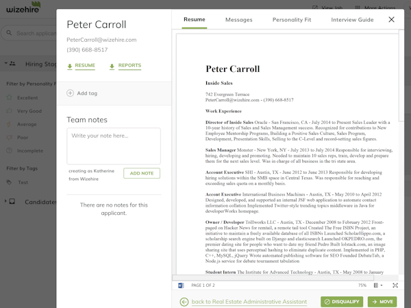 Candidate resume