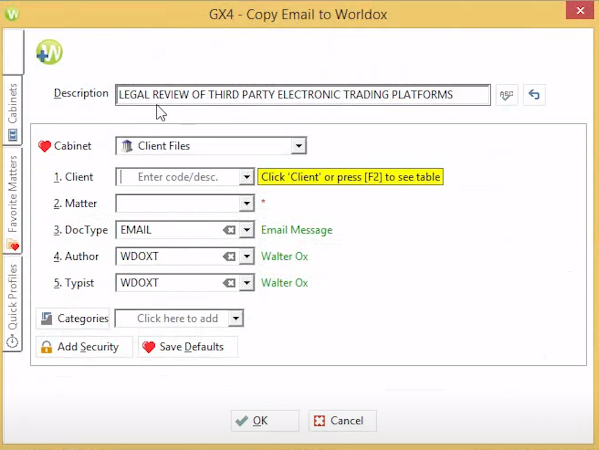Worldox copy email to Worldox
