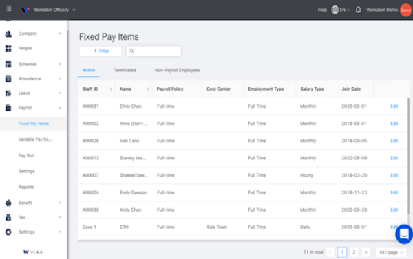 Workstem fixed pay items