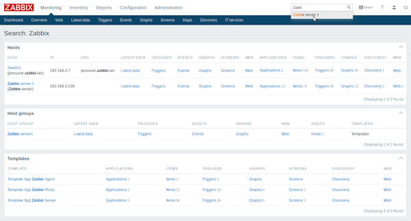 Zabbix global search