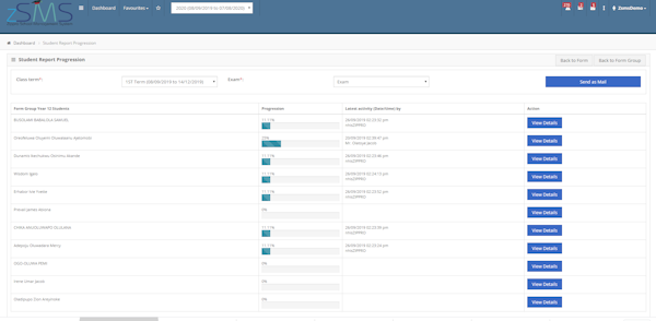 Zippro School Management System student progression report