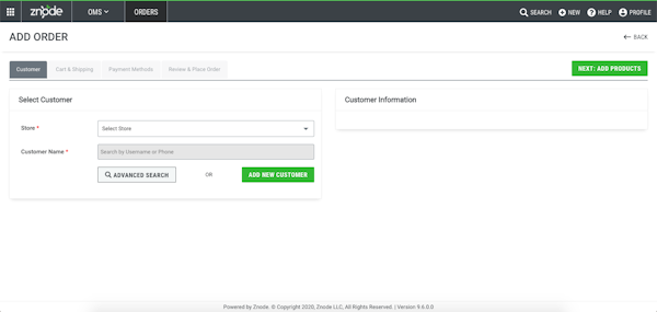 Znode order management - create order