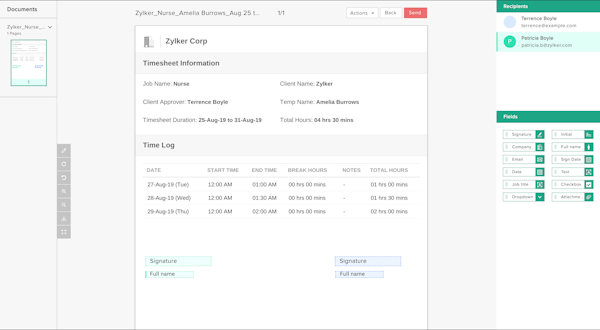 Zoho Workerly timesheet information
