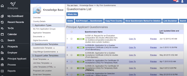 INSZoom questionnaire list
