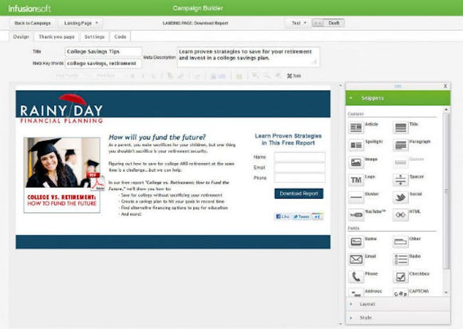 Infusionsoft lead generation screenshot