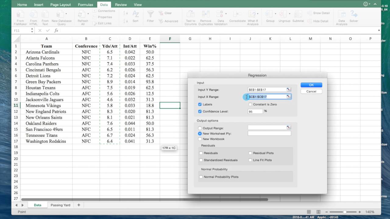 Regression analysis in Microsoft Excel